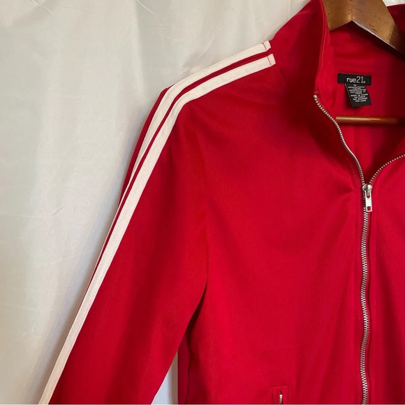 RUE 21 Women’s Red White Stripe 90’s Style Athletic Track Jacket Size Medium - Picture 4 of 13